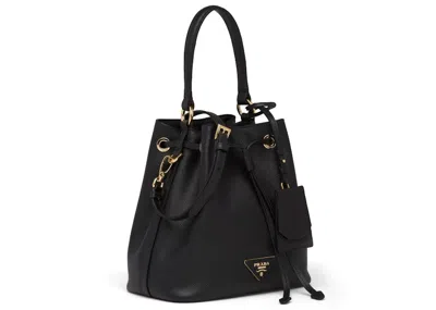 Pre-owned Prada Women's  Bucket Bag Saffiano Leather Goldtone In Black
