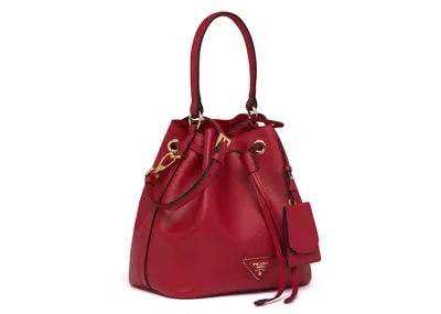 Pre-owned Prada Women's  Bucket Bag Saffiano Leather Goldtone In Red