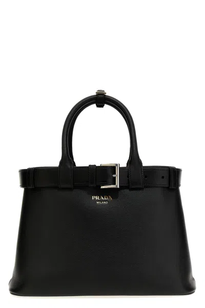 Prada ' Buckle' Medium Handbag In Black