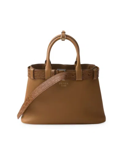 Prada Women's  Buckle Medium Leather And Crocodile Handbag In Gold