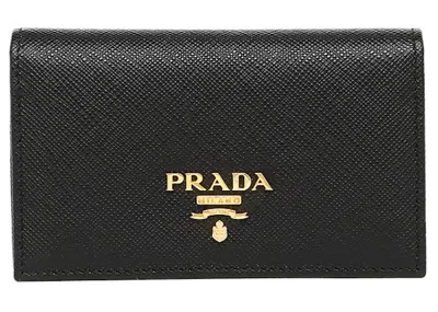 Pre-owned Prada Women's  Card Case Saffiano Leather In Nero