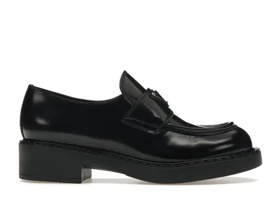 Pre-owned Prada Women's  Chocolate 50mm Loafer Brushed Leather Sneakers In Black/silver
