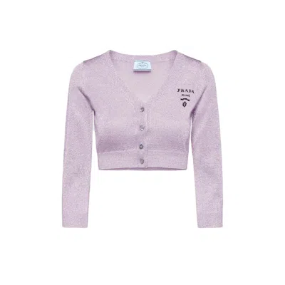 Pre-owned Prada Women's  Cropped Lurex Cardigan Sweater In Lilac In Purple