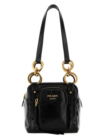 Prada Dangle Mini Leather Shoulder Bag In F0002 Nero | ModeSens