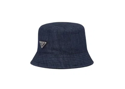 Pre-owned Prada Women's  Denim Bucket Hat In Navy Blue