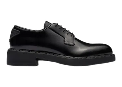 Pre-owned Prada Women's  Derby 50mm Sneakers Brushed Leather Sneakers In Black