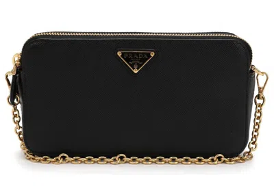 Pre-owned Prada Women's  Doublezip Logo Shoulder Bag In Black