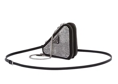 Pre-owned Prada Women's  Embellished Satin And Leather Mini Pouch In Crystal