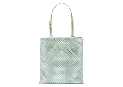 Pre-owned Prada Women's  Embellished Satin Handbag In Aqua In Blue