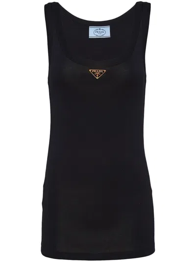 Pre-owned Prada Women's  Enamel Logo Plaque Tank Top In Black
