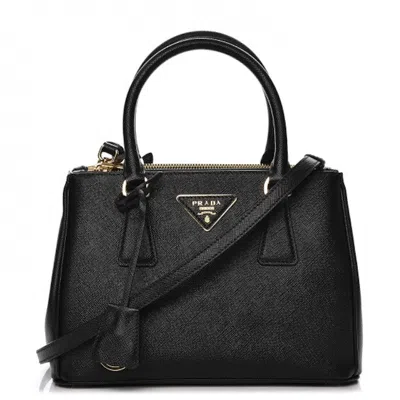 Pre-owned Prada Women's  Galleria Double Zip Tote Saffiano Mini In Nero Black