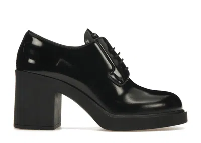Pre-owned Prada Women's  Lace Up 85mm Heels Brushed Leather Sneakers In Black