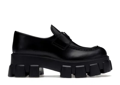 Pre-owned Prada Women's  Monolith 55mm Loafer Brushed Leather Sneakers In Black/silver