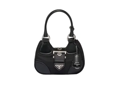Pre-owned Prada Women's  Moon Renylon And Leather Bag In Black