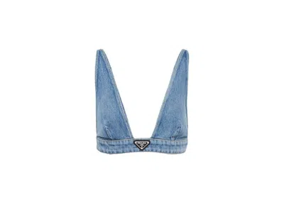 Pre-owned Prada Women's  Organic Denim Top In Navy Blue