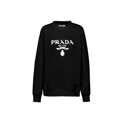 Pre-owned Prada Women's  Oversized Logo Print Jersey Sweatshirt In Black/white In Multi