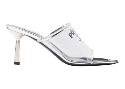 Pre-owned Prada Women's  Plexiglas 75mm Pointy High Heels Leather Sneakers In Silver/black