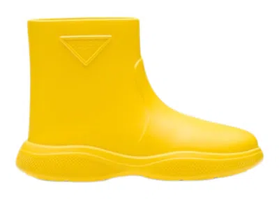 Pre-owned Prada Women's  Pullon Rain Booties Rubber Sneakers In Sunny Yellow