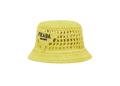 Pre-owned Prada Women's  Raffia Bucket Hat In Citron Green