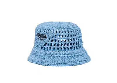 Pre-owned Prada Women's  Raffia Bucket Hat In Light Blue