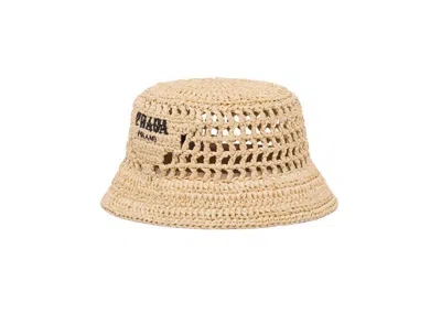 Pre-owned Prada Women's  Raffia Bucket Hat In Natural