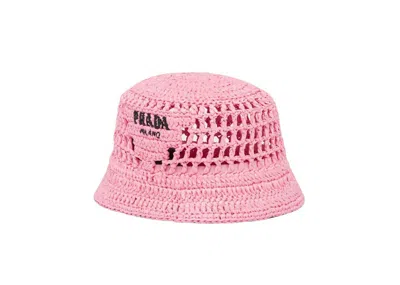 Pre-owned Prada Women's  Raffia Bucket Hat In Petal Pink