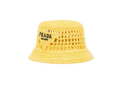Pre-owned Prada Women's  Raffia Bucket Hat In Yellow