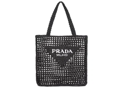 Pre-owned Prada Women's  Raffia Tote Bag In Black