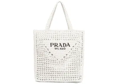 Pre-owned Prada Women's  Raffia Tote Bag In White