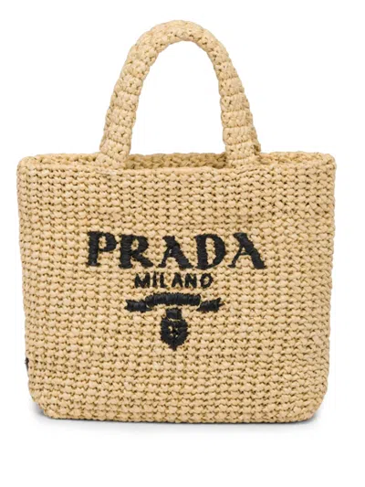 Pre-owned Prada Women's  Raffia Tote Bag Small In Tan