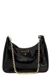 Prada Mini Re-edition 2005 Patent Leather Shoulder Bag In Black
