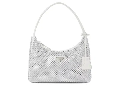 Pre-owned Prada Women's  Reedition 2000 Crystal Mini Bag In White