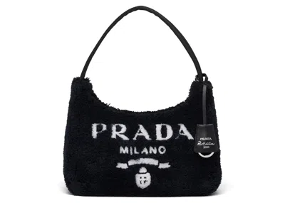 Pre-owned Prada Women's  Reedition 2000 Terry Mini Bag In Black/white