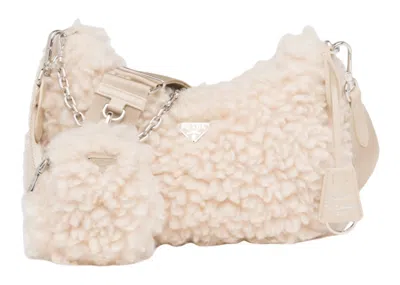 Pre-owned Prada Women's  Reedition 2005 Bag Wool And Cashmere Bag Mini In Natural In Brown