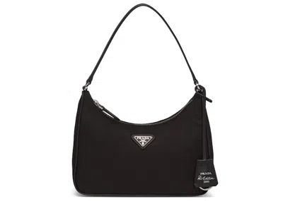 Pre-owned Prada Women's  Reedition 2005 Mini Bag Nylon Saffiano Leather Strap In Black