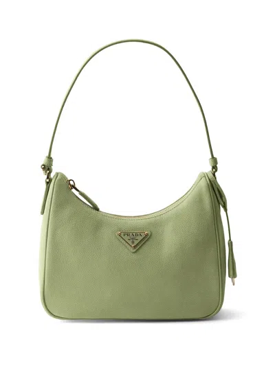 Prada Re-edition 2005 Nubuck And Saffiano-leather Mini Bag In Green