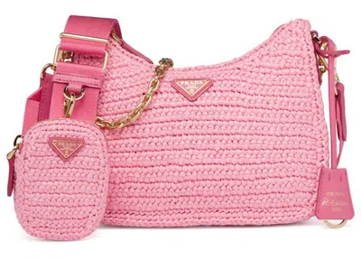 Pre-owned Prada Women's  Reedition 2005 Raffia Bag In Petal Pink
