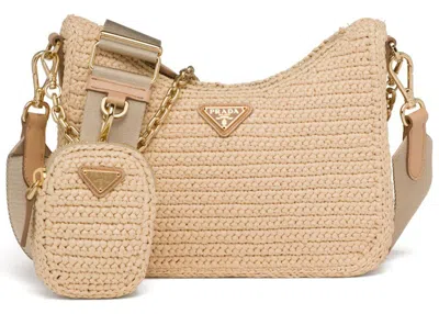 Pre-owned Prada Women's  Reedition 2005 Raffia Bag In Tan