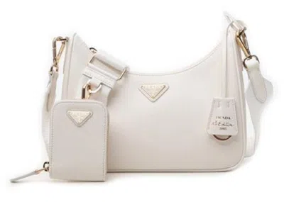 Pre-owned Prada Women's  Reedition 2005 Saffiano Leather Shoulder Bag In White