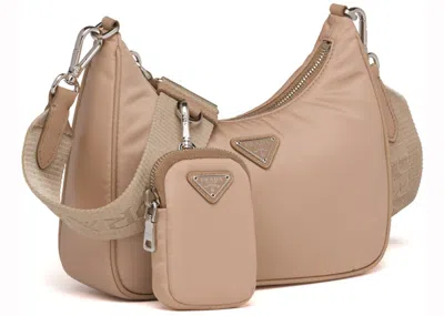 Pre-owned Prada Women's  Reedition 2005 Shoulder Bag Nylon In Cameo Beige In Brown