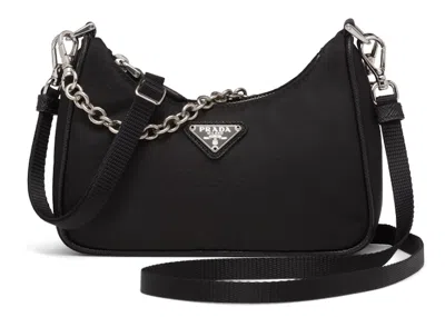 Pre-owned Prada Women's  Reedition Shoulder Bag Mini Nylon In Black