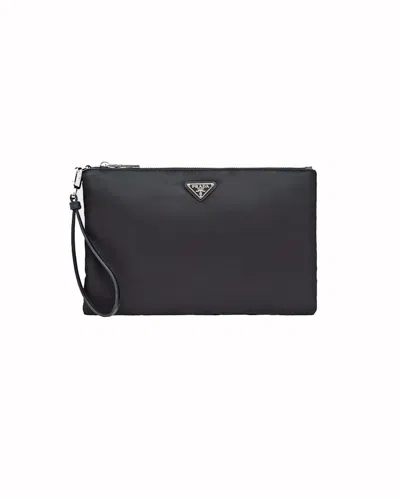 Pre-owned Prada Women's  Renylon And Saffiano Leather Pouch In Black