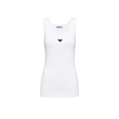 Pre-owned Prada Women's  Ribbed Knit Jersey Tank In White