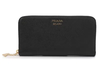 Pre-owned Prada Women's  Saffiano Continental Wallet Large In Black