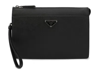 Pre-owned Prada Women's  Saffiano Leather Pouch In Black