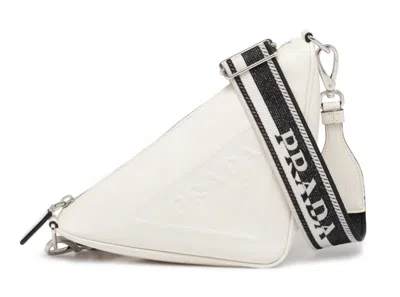 Pre-owned Prada Women's  Saffiano Triangle Bag In White