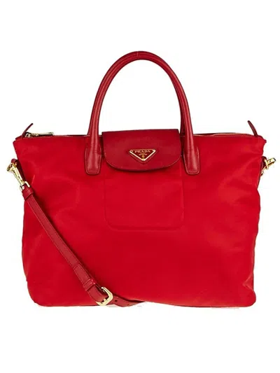 Pre-owned Prada Women's  Shopping Tote Tessuto Saffiano In Red