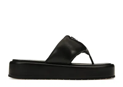 Pre-owned Prada Women's  Soft Padded 35mm Thong Wedge Sandals Nappa Leather Sneakers In Black