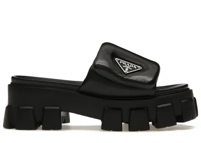 Pre-owned Prada Women's  Soft Padded 55mm Strap Sandals Nappa Leather Sneakers In Black
