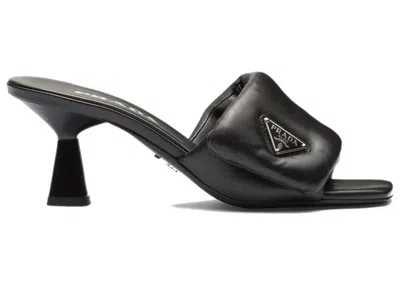 Pre-owned Prada Women's  Soft Padded 65mm Sandals Nappa Leather Sneakers In Black